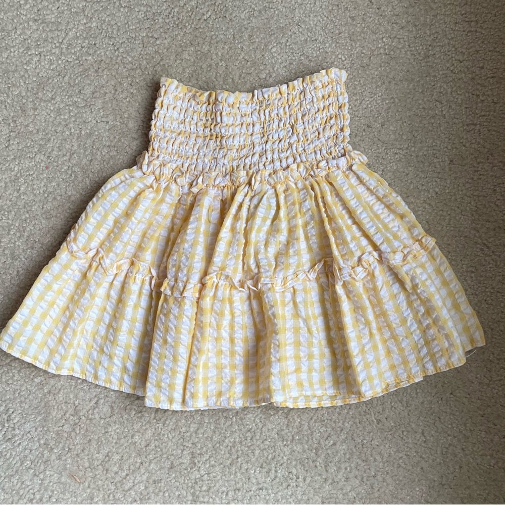 Sincerely Jules Yellow Gingham Smocked Tiered Skirt